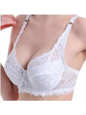 GYCL Classic Ultrathin Underwire Push Up 3/4 Lace Bra, White, Size XL 40B